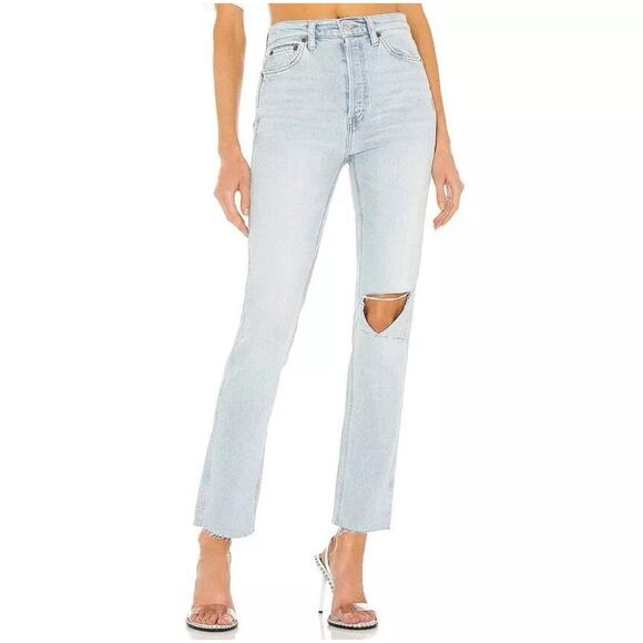 Re/DONE 80s Slim Straight High Rise Denim Jeans Womens Size 26 Light Wash $275 - Picture 1 of 11